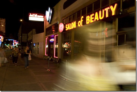 East Fremont Street in Las Vegas and The Beauty Bar